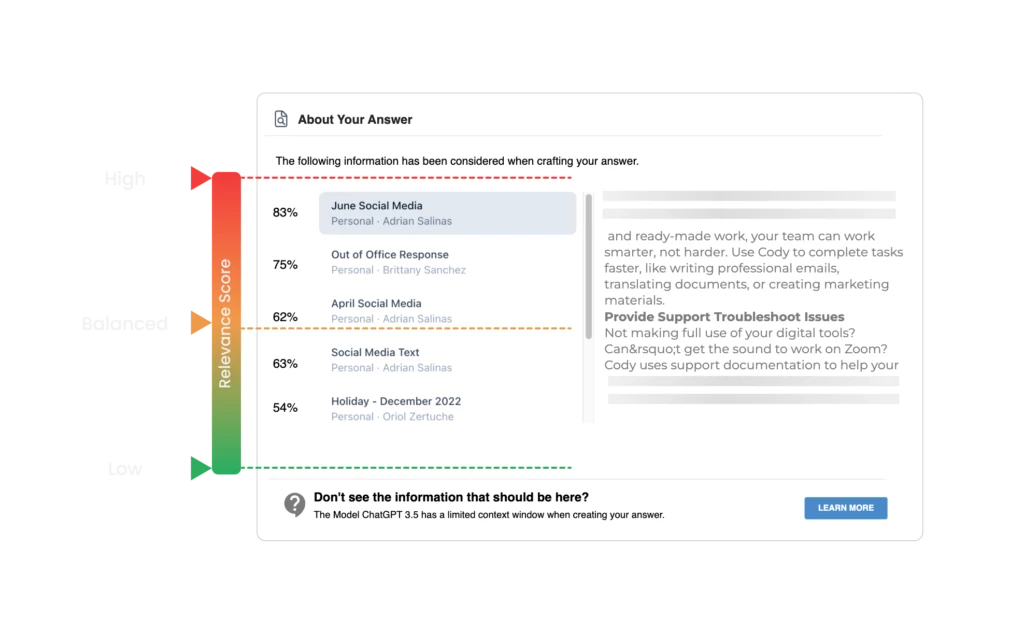 Illustrates how the relevance score affects the context chunks.