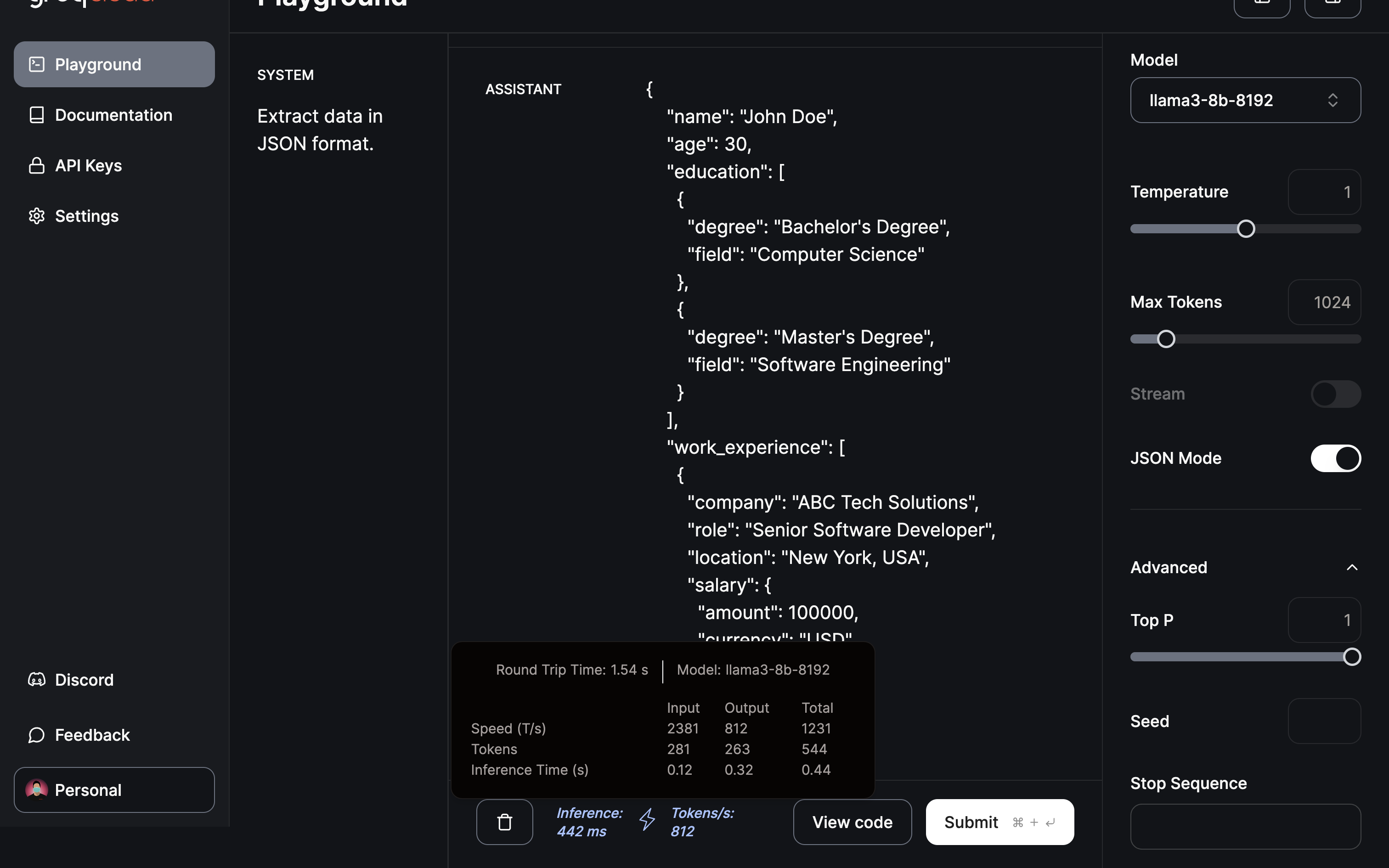 The extraction and transformation to JSON format was completed in less than half a second.
