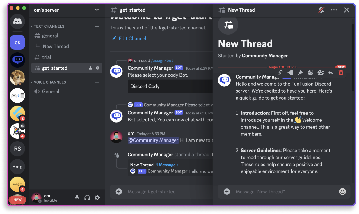 Cody answering a member question in a Discord thread