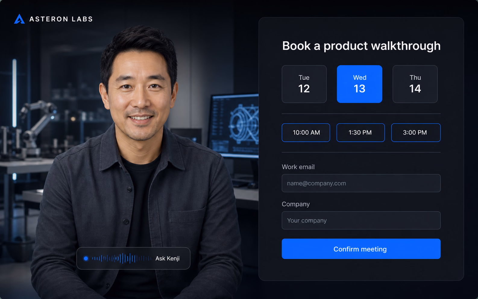 Cody Live human avatar helping an attendee book a product walkthrough