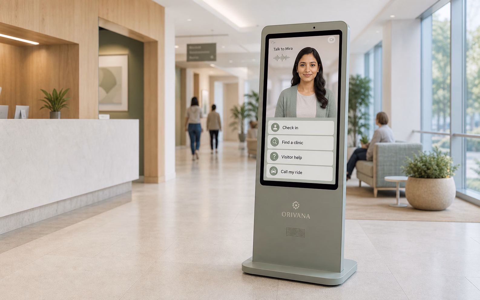 An Orivana healthcare concierge deployed on a lobby kiosk