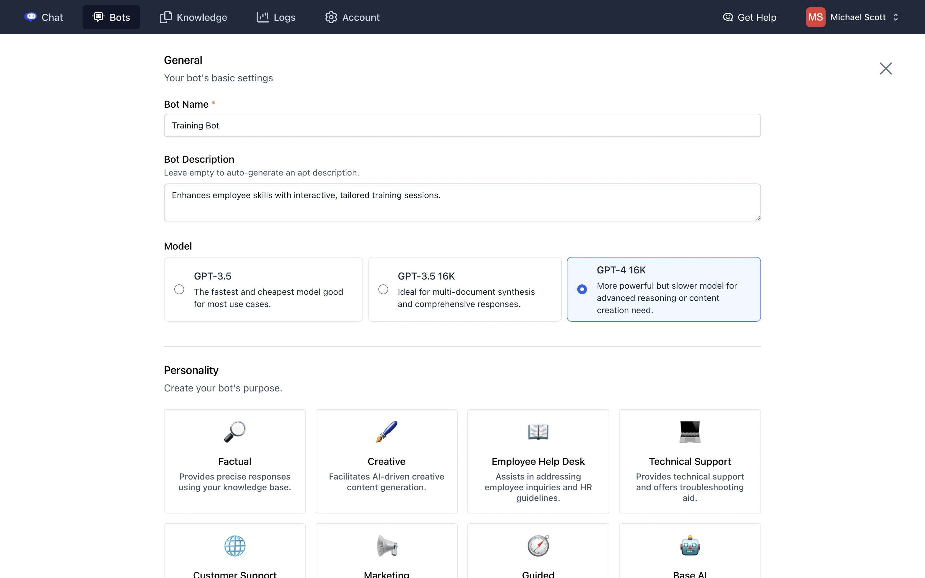 Cody controls for customizing an AI assistant